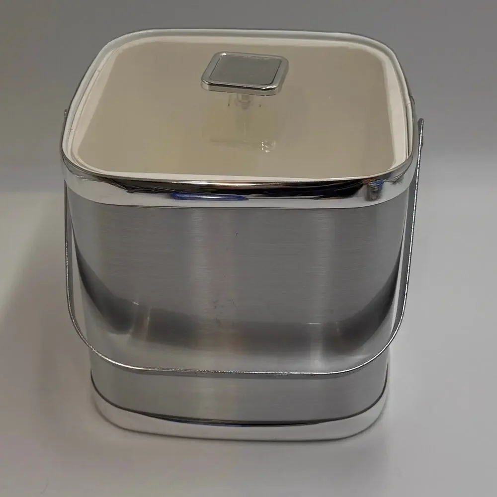 Vintage Culver Brushed Aluminum Ice Bucket Clear Acrylic Lid Barware USA